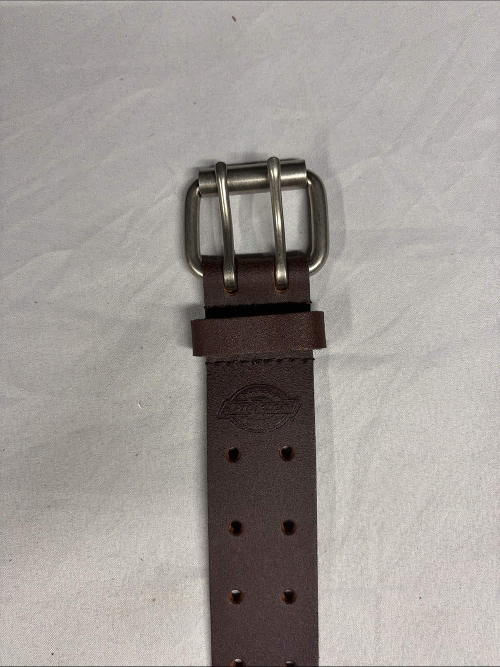 Dickies Dark Brown Leather Belt with Silver Buckle